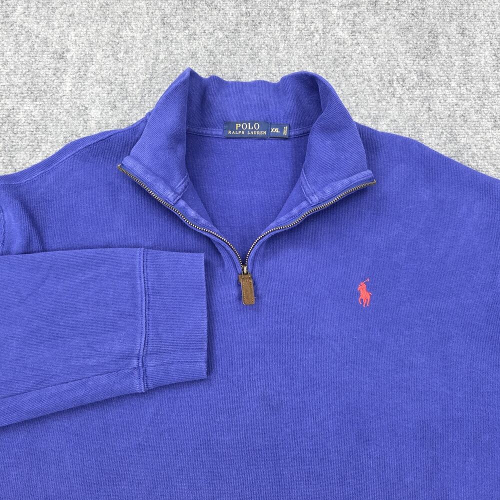 Polo Ralph Lauren Sweater Mens XXL Blue 1/4 Zip Pullover Red Pony Knit Preppy
